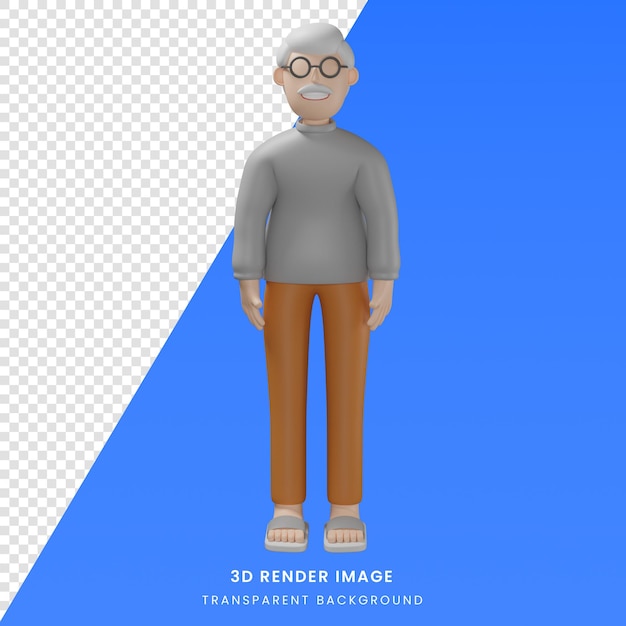 PSD 3d render ilustração personagem de desenho animado do velho