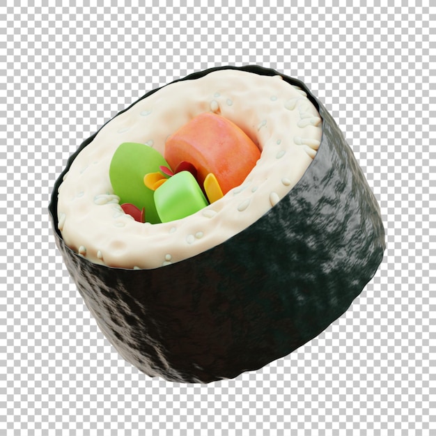 3d render ilustração roll sushi isolado premium psd