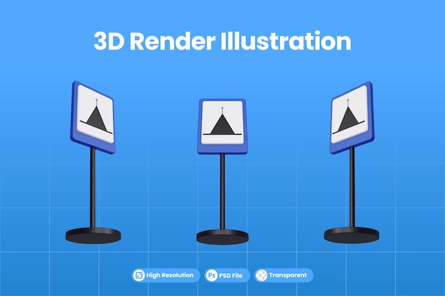 PSD 3d render ilustração sinais de trânsito da igreja