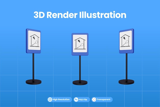 PSD 3d render ilustração sinais de trânsito do centro de esportes indoor
