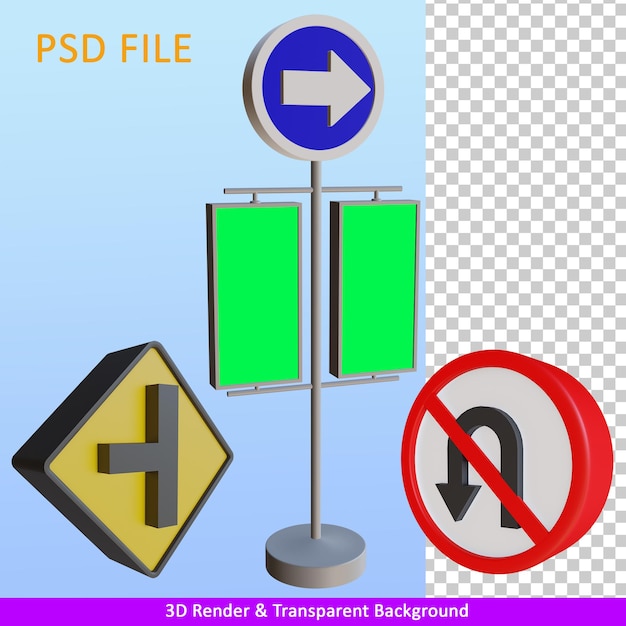 PSD 3d render ilustração sinal de trânsito