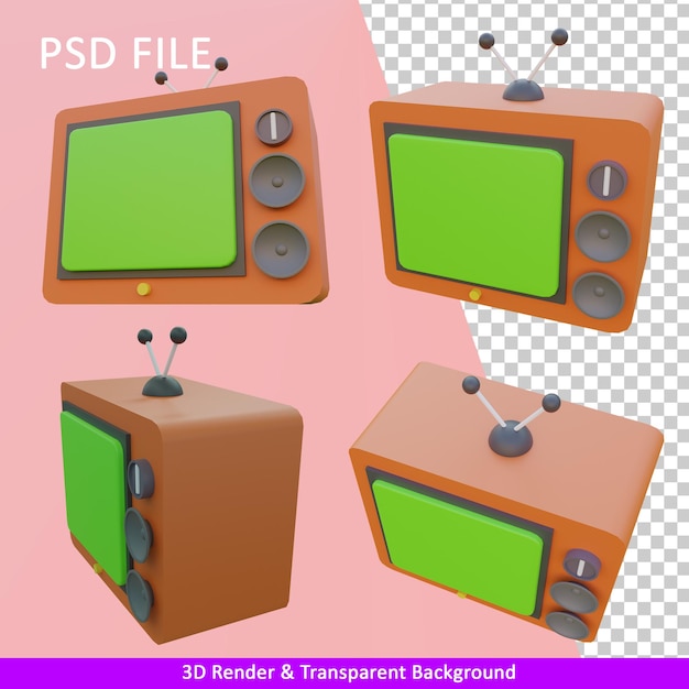 3d render ilustração tv antiga