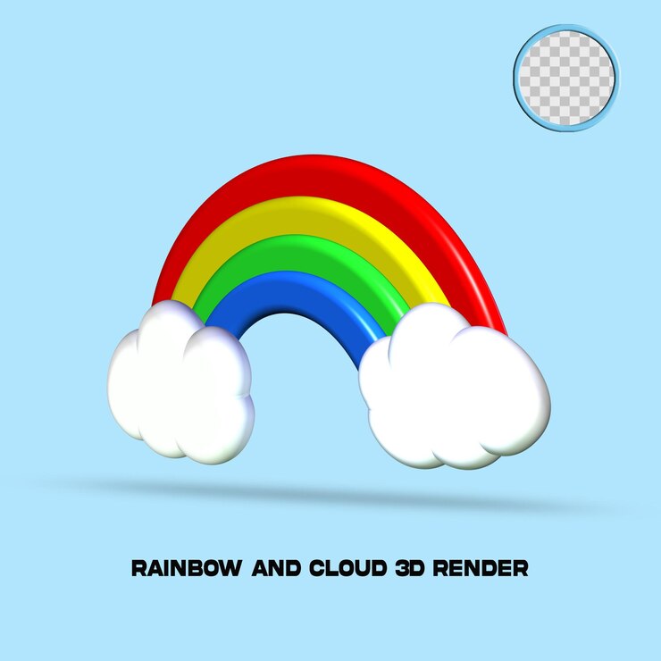 PSD 3d render ilustración arco iris y nubes