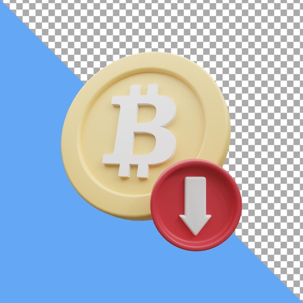 3d render ilustración bitcoin abajo