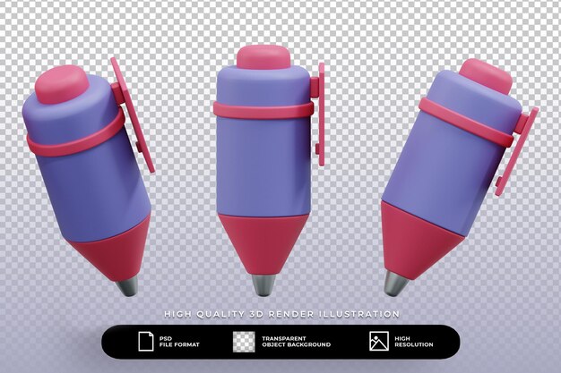 3d render ilustración bolígrafo icono conjunto aislado