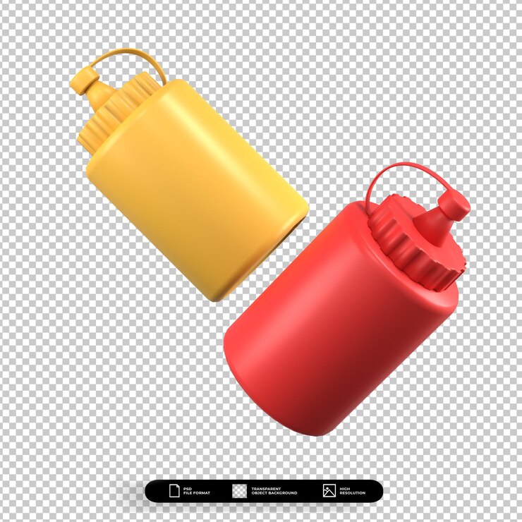 PSD 3d render ilustración botella de ketchup de plástico icono aislado
