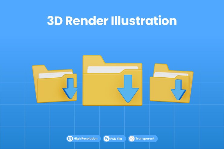 PSD 3d render ilustración carpeta naranja con icono de descarga premium psd psd premium