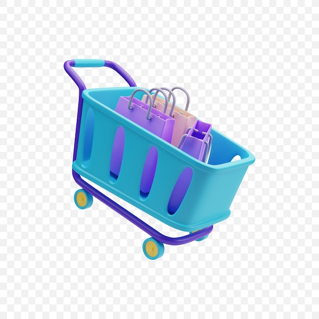 PSD 3d render ilustración carrito de compras icono aislado