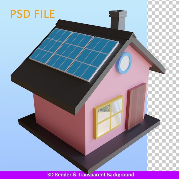 3d render ilustración casa con panel solar