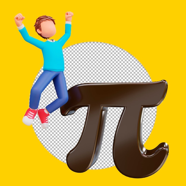 3d render ilustración del día pi con chicos lindos