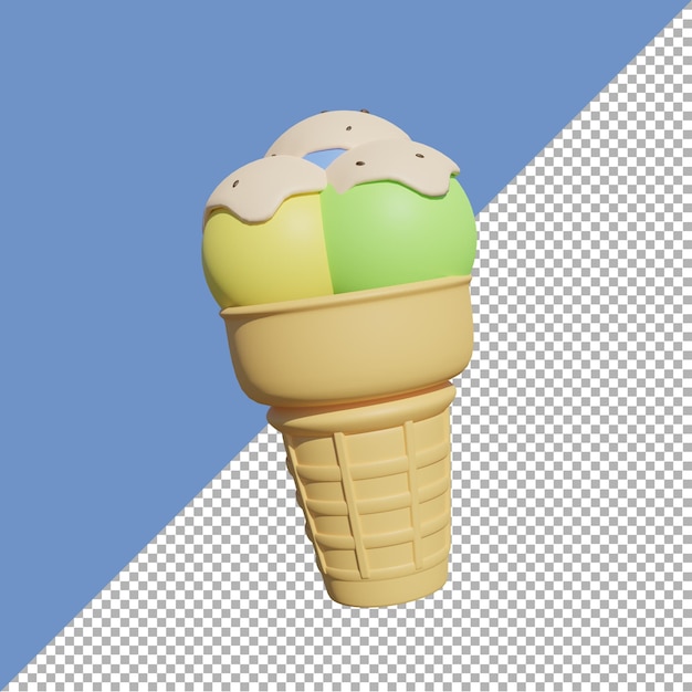 3d render ilustración de dibujos animados de cono de helado