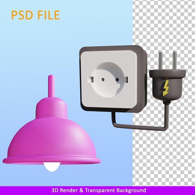 3D Render ilustración enchufes eléctricos