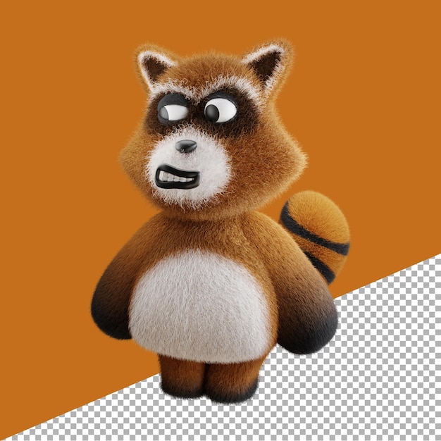 3d render ilustración enojado naranja mapache animal dibujos animados