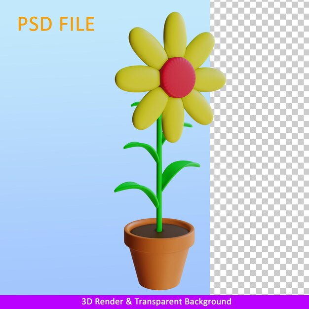 PSD 3d render ilustración flor en macetas