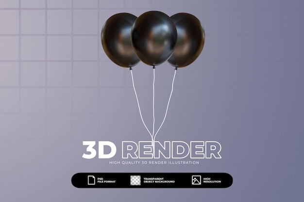 3d render ilustración de globos negros