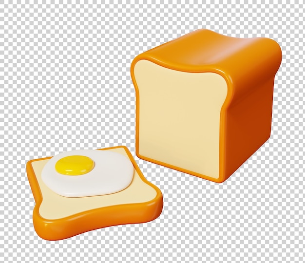 3D Render Ilustración de huevo frito sobre tostadas y pan aislado