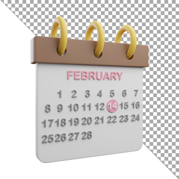 3d render ilustración icono calendario san valentín
