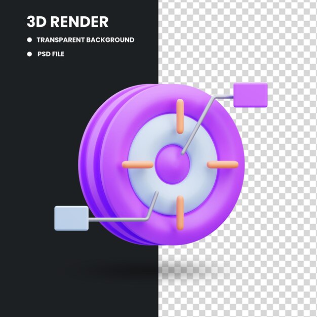 PSD 3d render ilustración del icono de destino de gestión de proyectos