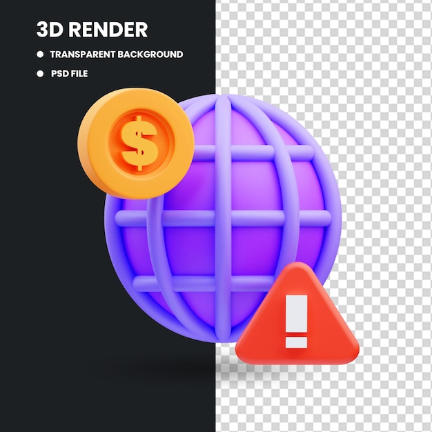 3D Render ilustración de icono de globo de advertencia de crisis financiera, recesión