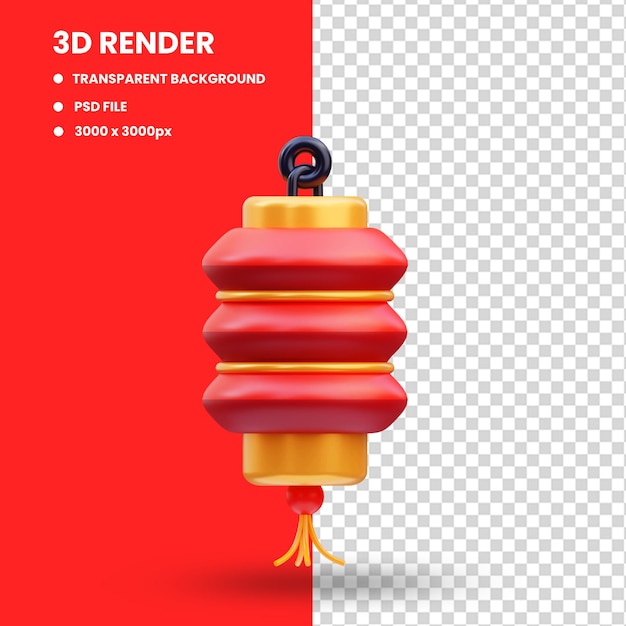 PSD 3d render ilustración del icono de la linterna china típica, año nuevo chino