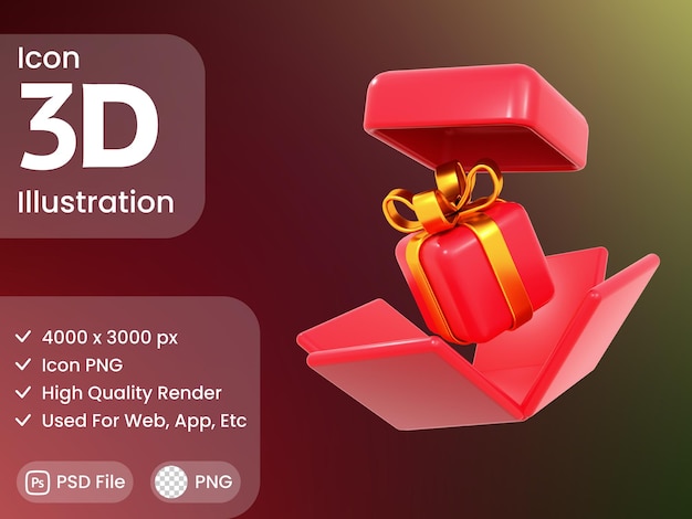 PSD 3d render ilustración icono de regalo temático de navidad, archivo psd