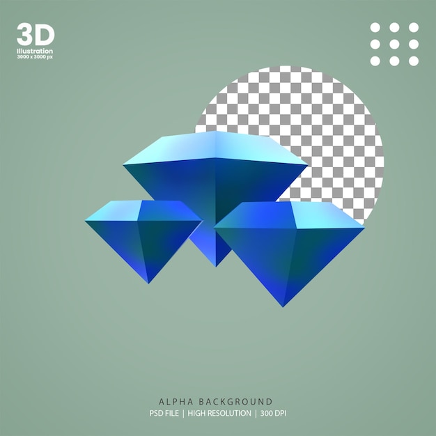 PSD 3d render ilustración de juego de diamantes