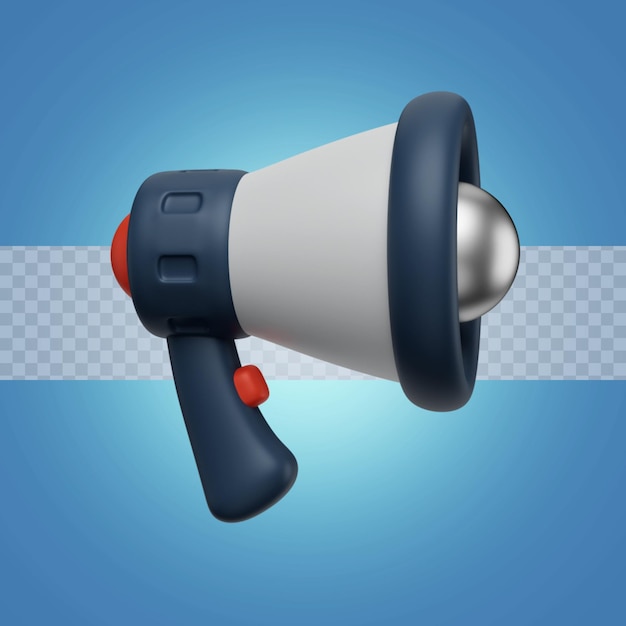 3D Render ilustración megáfono con botón de encendido