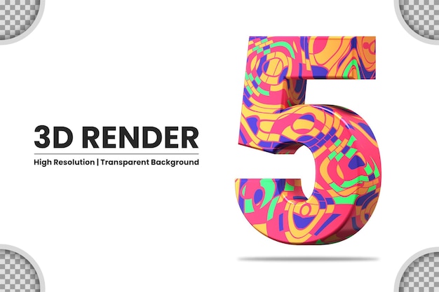 3d render ilustración número 5 aislado con textura abstracta