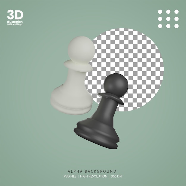 3d render ilustración de peón de ajedrez