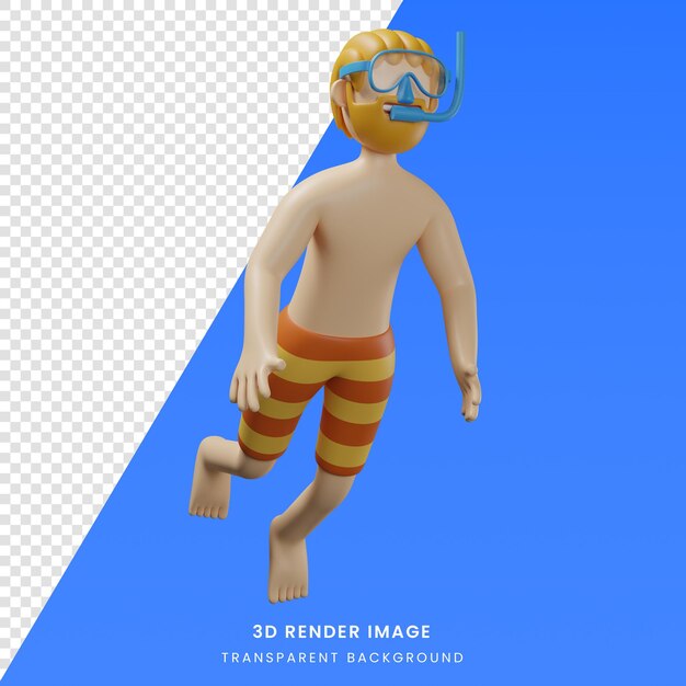 3d render ilustración personaje de dibujos animados del hombre vestido con traje de baño y natación con gesto flotante