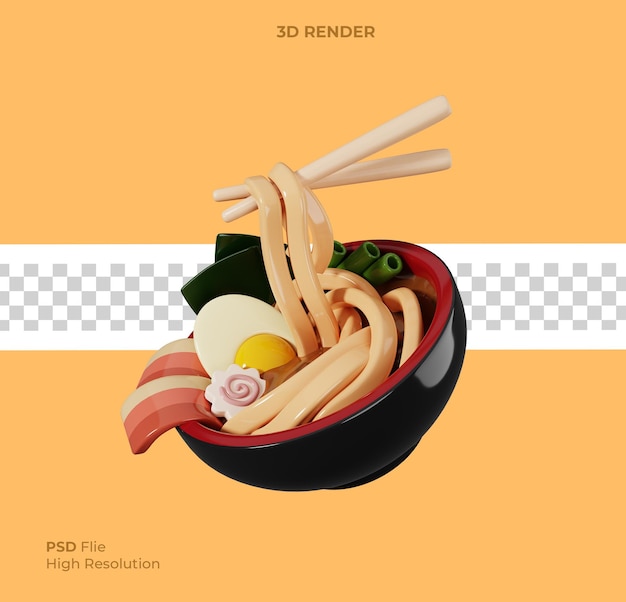 3D Render ilustración de ramen en un recipiente aislado