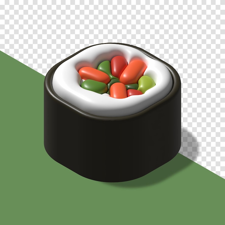 PSD 3d render ilustración rollo sushi aislado 3d ilustración japonés sushi objeto