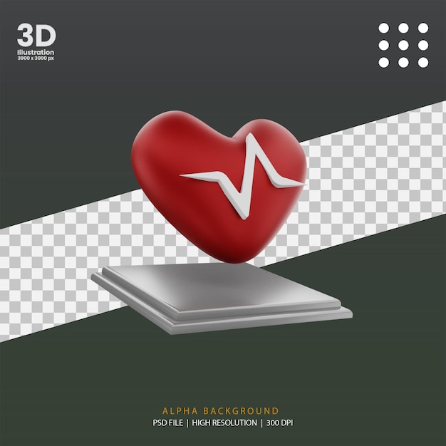 PSD 3d render ilustración de salud del corazón