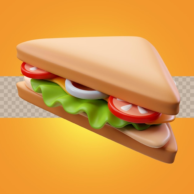 3D Render ilustración sándwich de pollo con queso y verduras