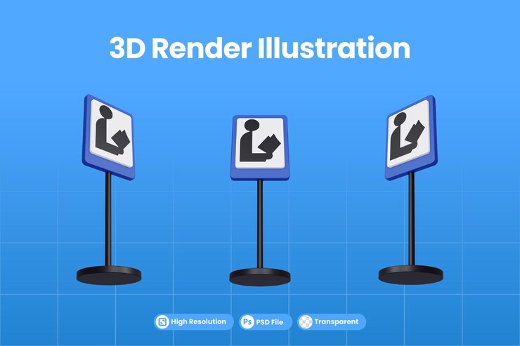 PSD 3d render ilustración señales de tráfico de la biblioteca