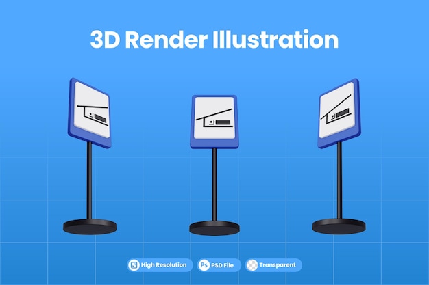 3D Render ilustración señales de tráfico del centro de refugio