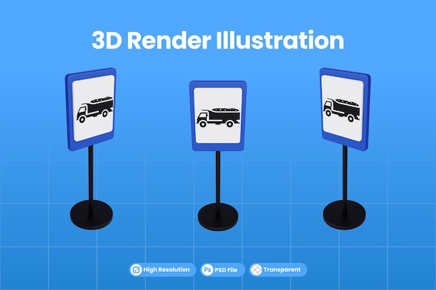 3D Render ilustración señales de tráfico de Dumptruck