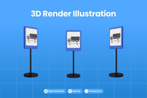 3D Render ilustración señales de tráfico de la estación de camiones