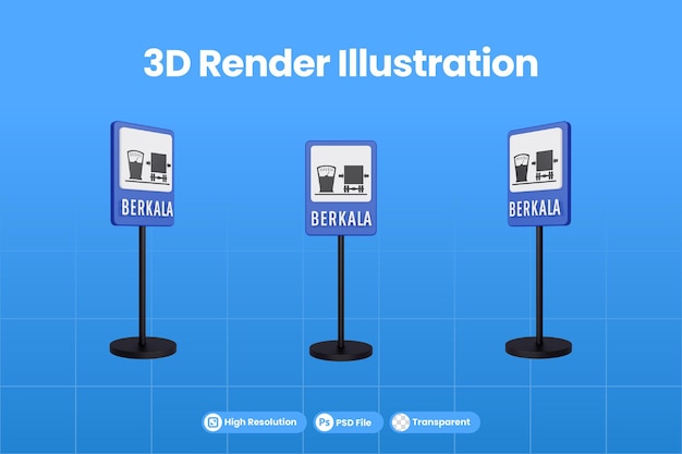 PSD 3d render ilustración señales de tráfico de la estación de servicio programada