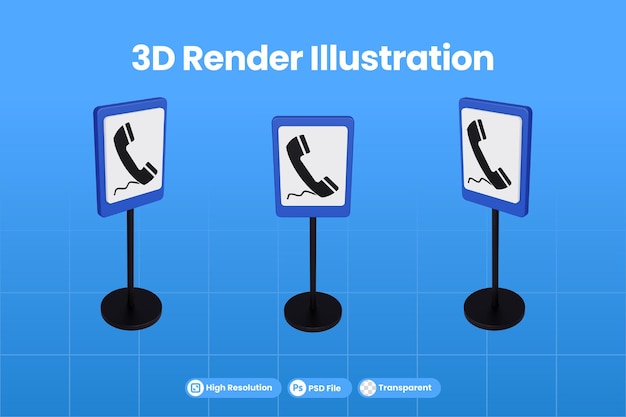 PSD 3d render ilustración señales de tráfico de teléfono