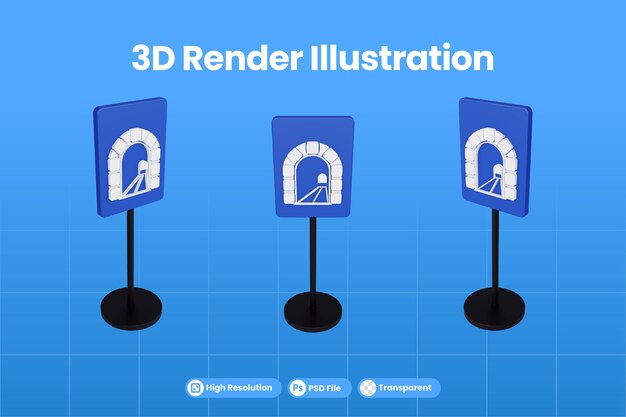 3D Render ilustración señales de tráfico de túnel