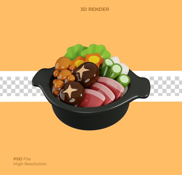 3D Render Ilustración de ShabuShabu y Sukiyaki en estofado