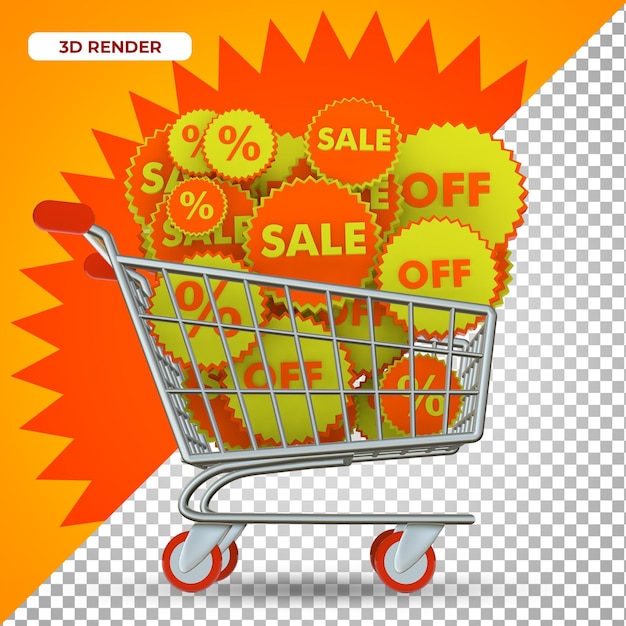 PSD 3d_render ilustración trolley carrito de compras naranja