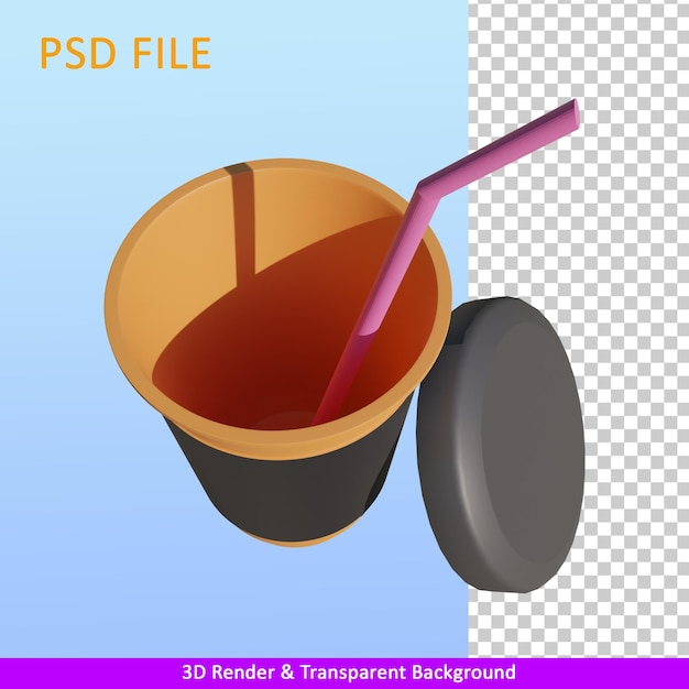 3d render ilustración vaso de plástico con tapa