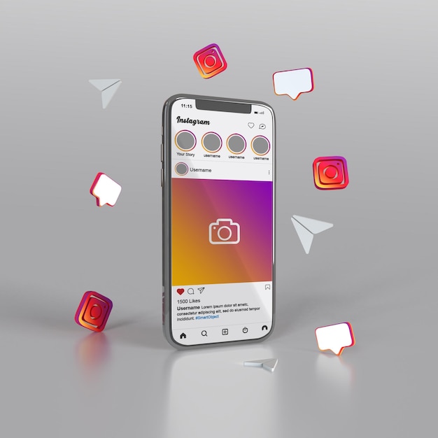 3d render instagram para maqueta de publicación de redes sociales