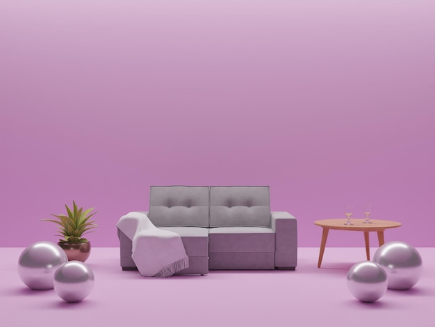 3D render Interior com sofá na sala de estar