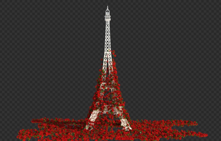PSD 3d render ivy pflanzen auf eiffelturm isoliert