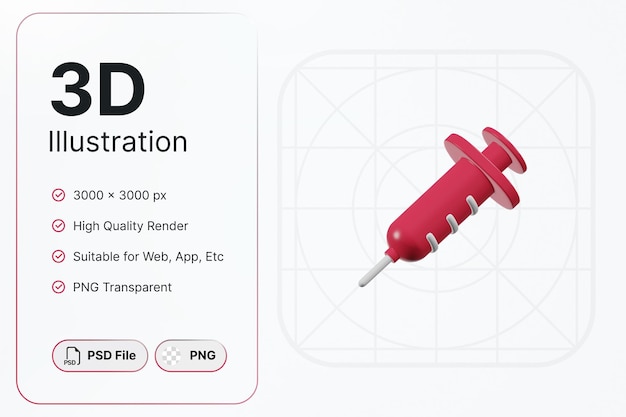 3d render jeringa vista central concepto médico icono moderno diseño de ilustraciones