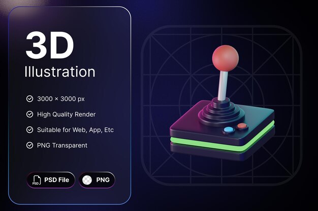 3D Render Joystick Object Gaming para aplicaciones de diseño moderno y web