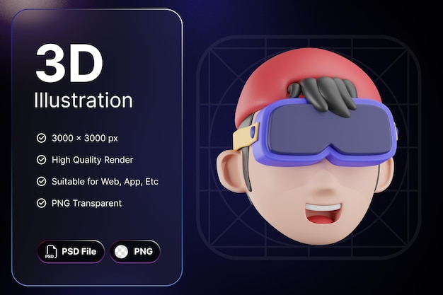PSD 3d-render-junge mit vr-unterhaltungskonzept modernes design von symbolillustrationen